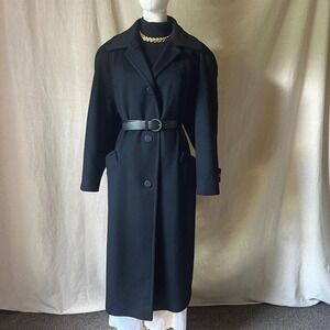 Vintage Alorna Forstmann‎ 100% Wool Black Maxi Coat USA XL Women's Long Coat